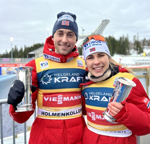 Kombinert-stjernene Jarl Magnus Riiber og Ida Marie Hagen fikk kongepokal for sine prestasjoner i Holmenkollen. Nå kommer de til Trondheim for å delta på verdenscupfinale. 